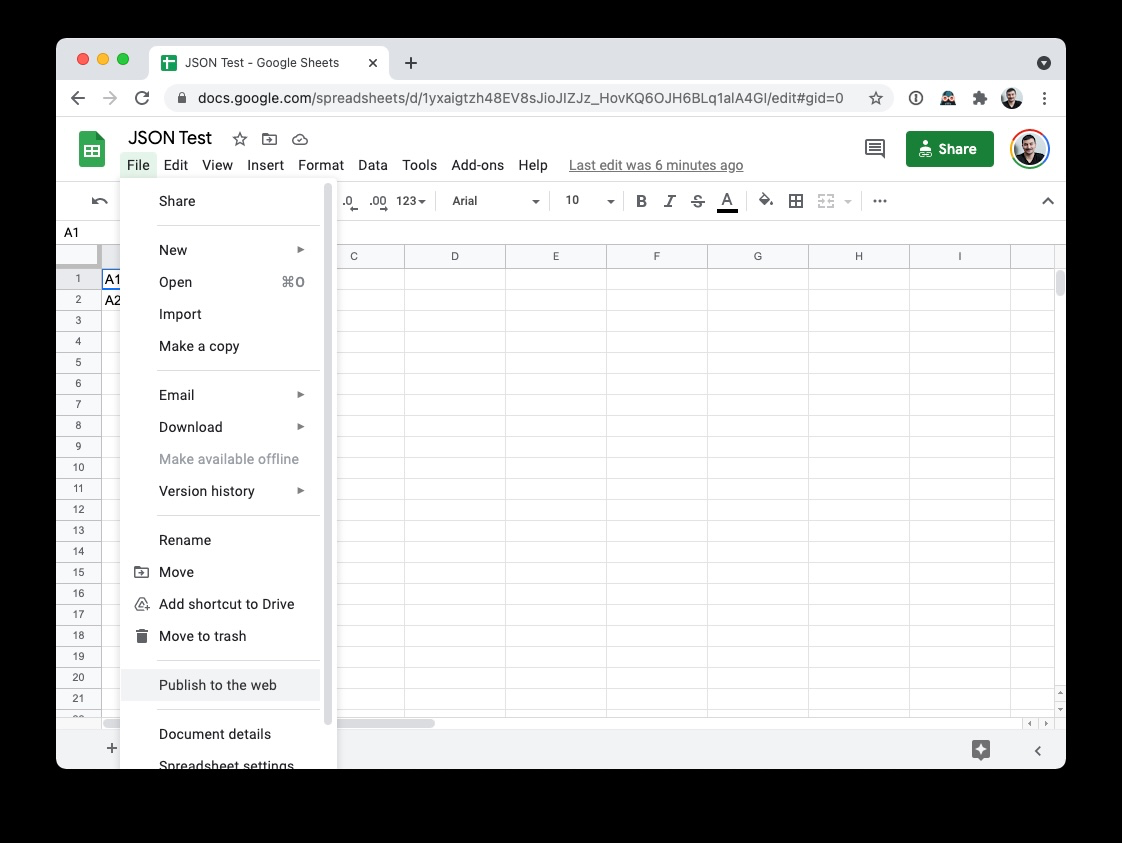 google sheet file menu