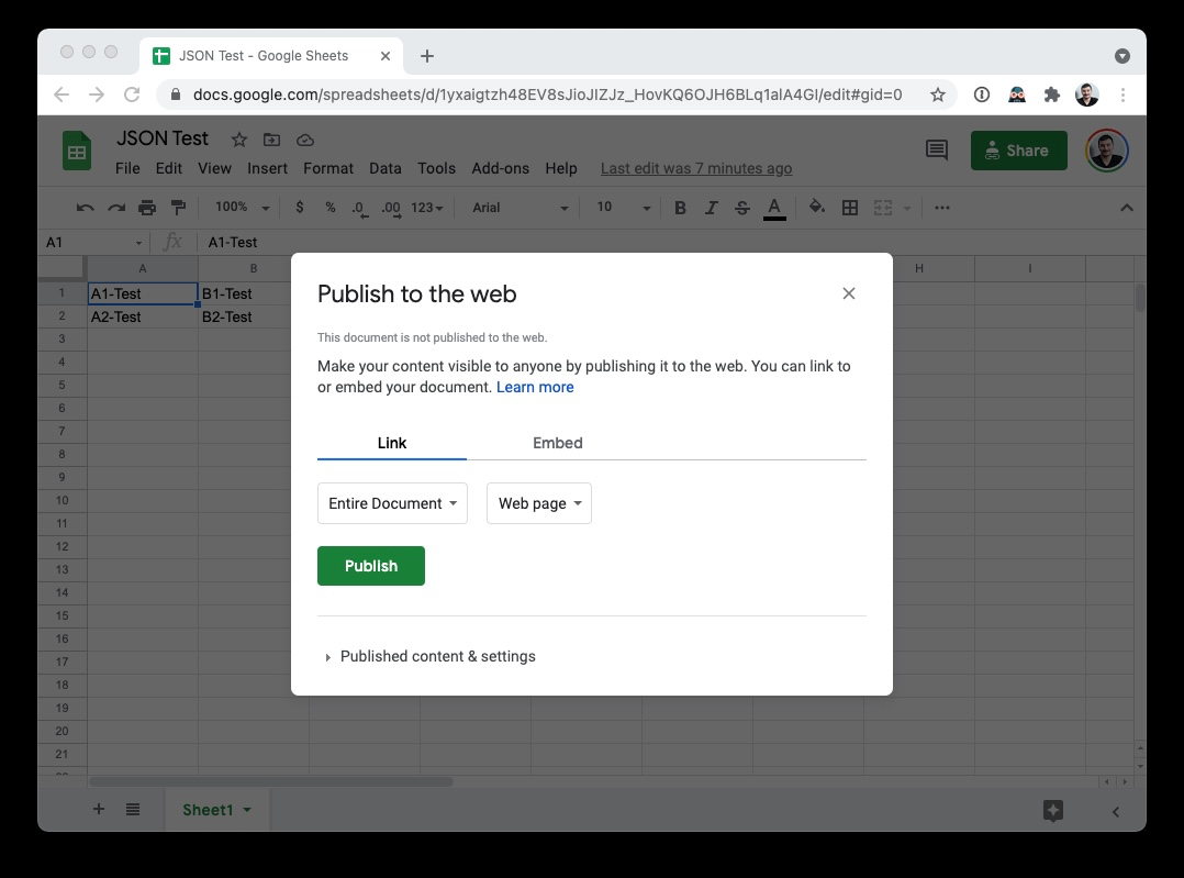 google sheet publish to web dialog