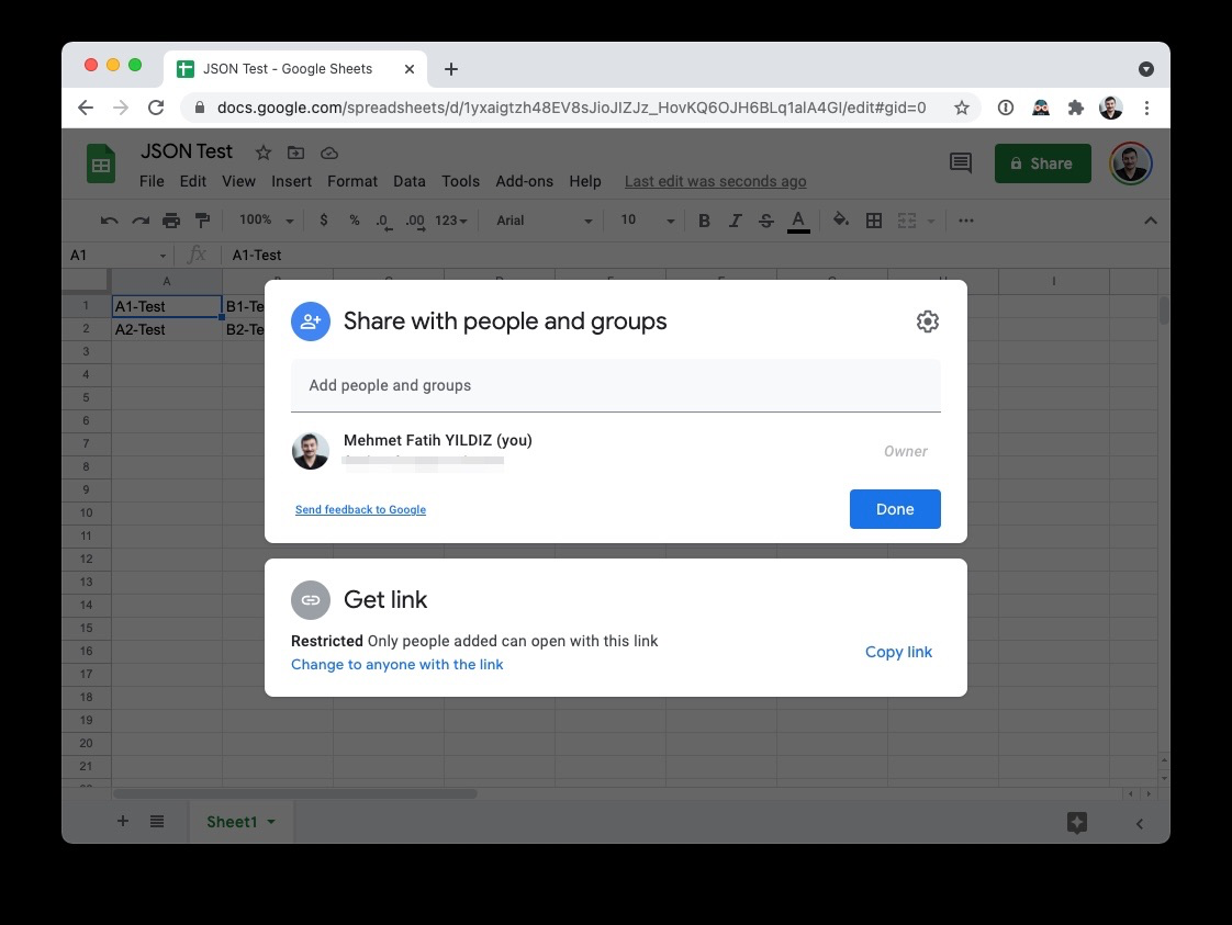 google sheet share dialog