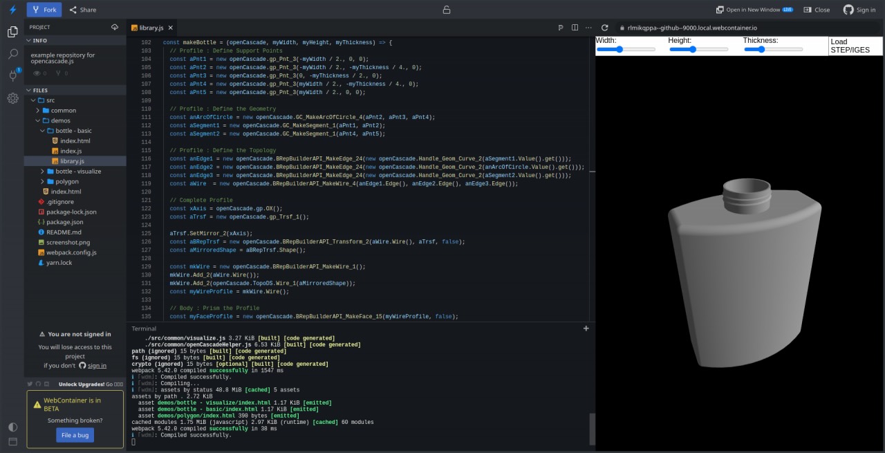 OpenCascade.js CAD modeling in browser