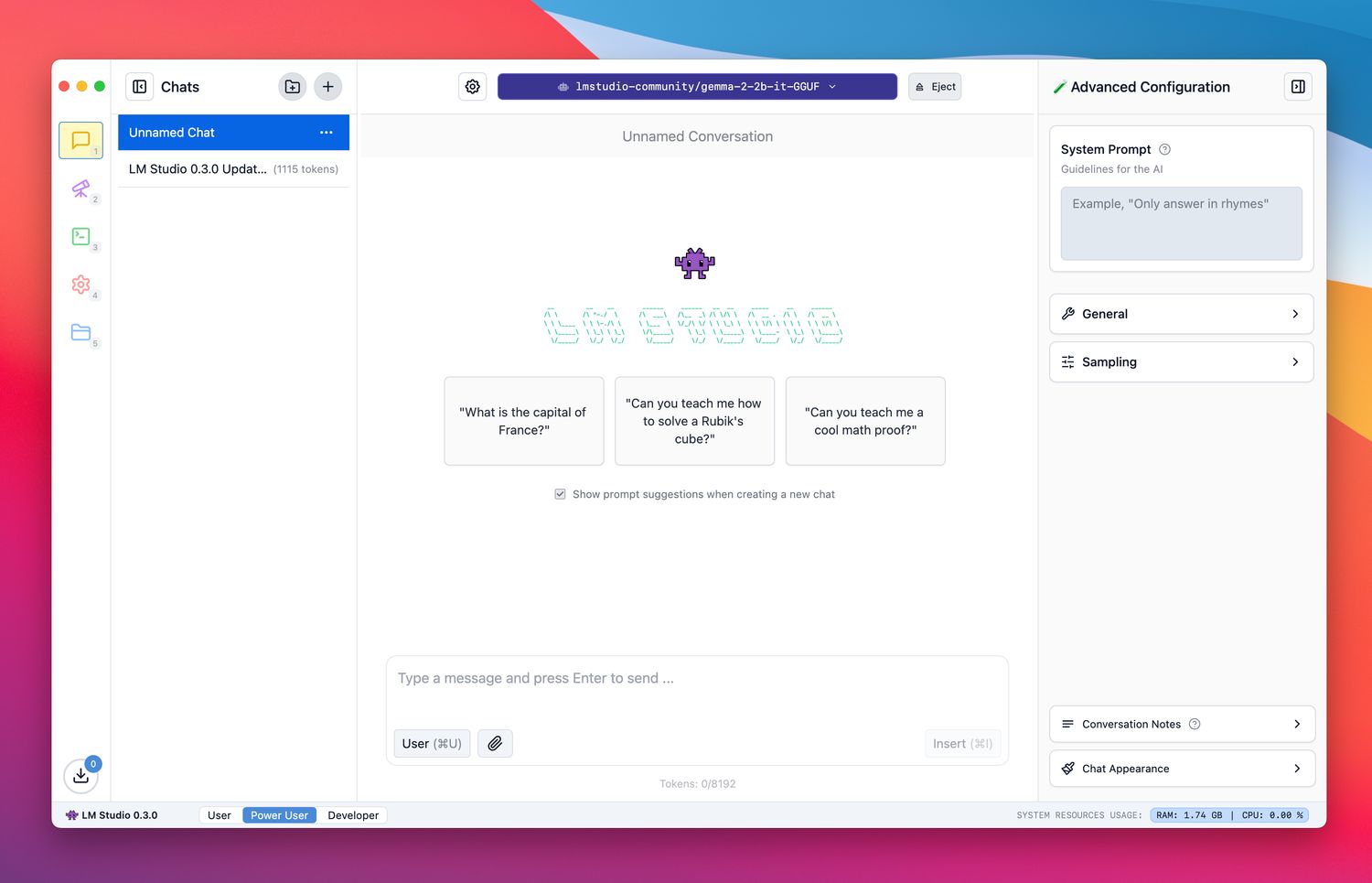 LM Studio GUI interface with model management