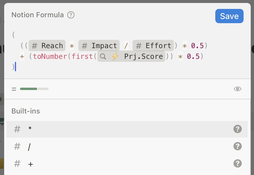 Task score field that calculates simple 1-10 score for a task and calculates the numeric value. This is used on other formula fields